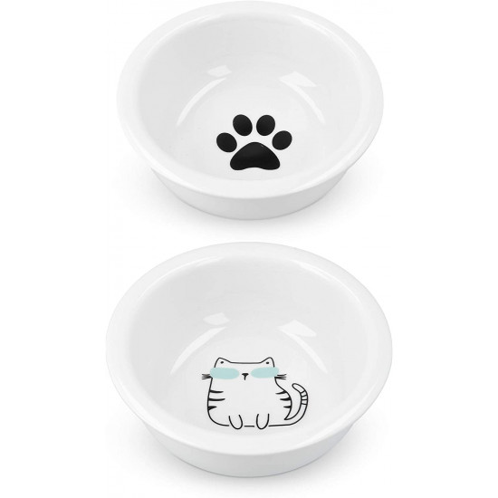 Navaris Cat Bowls - Σετ με 2 Ανταλλακτικά Μπολ Πορσελάνης Φαγητού και Νερού - 350 ml - White - 51398.01