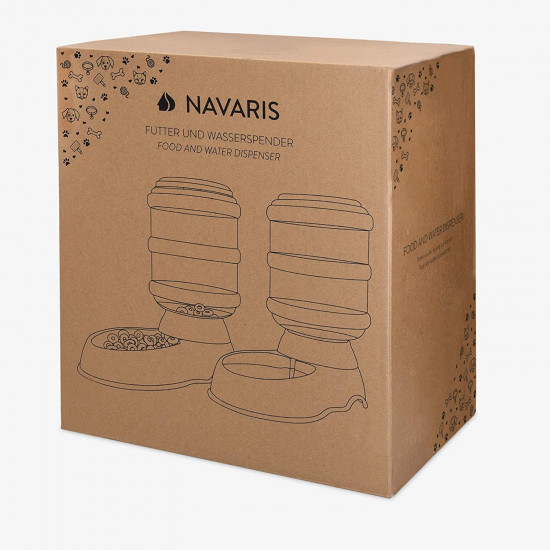 Navaris Automatic Food and Water Dispenser - Σετ με 2 Διανομείς Φαγητού και Νερού για Κατοικίδιο - 3.8L - Dark Blue - 48332.17