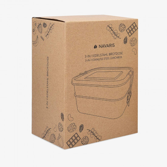 Navaris Large Steel Lunch Box - Μεταλλικό Δοχείο Αποθήκευσης Φαγητού με Διαιρέτη - Silver - 50788.03