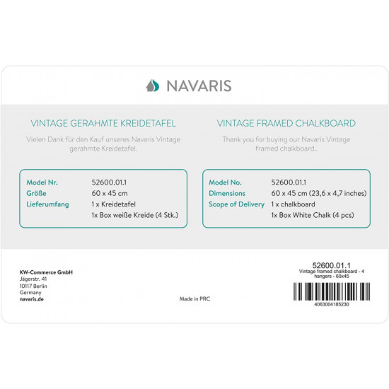 Navaris Μαυροπίνακας με Ξύλινο Ράφι και 4 Άγκιστρα - Brown - 52600.01.1