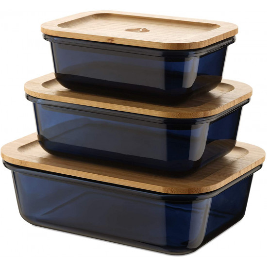 Navaris Glass Food Containers Σετ με 3 Γυάλινα Δοχεία Φαγητού - BPA Free - Blue - 49613.03.02