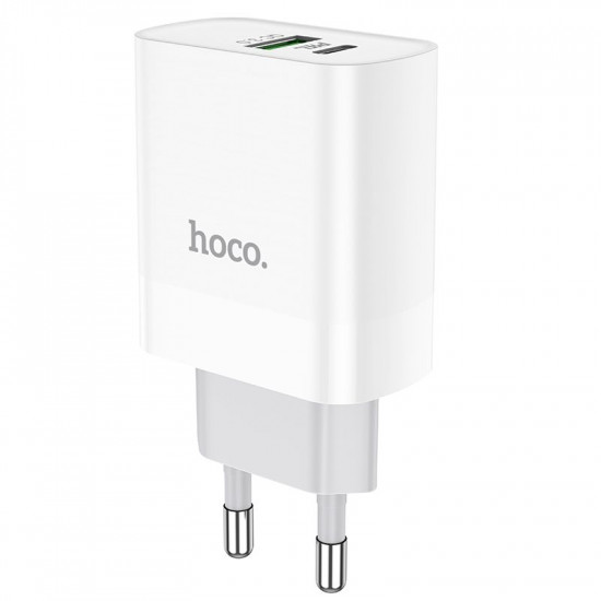 Hoco C80A Οικιακός Φορτιστής Γρήγορης Φόρτισης USB και Type-C QC 3.0 PD 20W - White