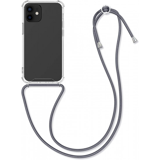 KW iPhone 12 / iPhone 12 Pro Θήκη Σιλικόνης TPU με Λουράκι - Διάφανη / Grey - 52730.22