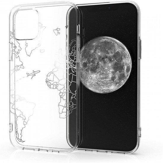 KW iPhone 12 Pro Max Θήκη Σιλικόνης TPU Design Travel and Explore - Διάφανη / Silver - 53037.02