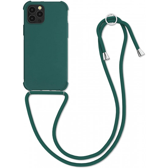 KW iPhone 12 / iPhone 12 Pro Θήκη Σιλικόνης TPU με Λουράκι - Dark Green Matte - 53840.80