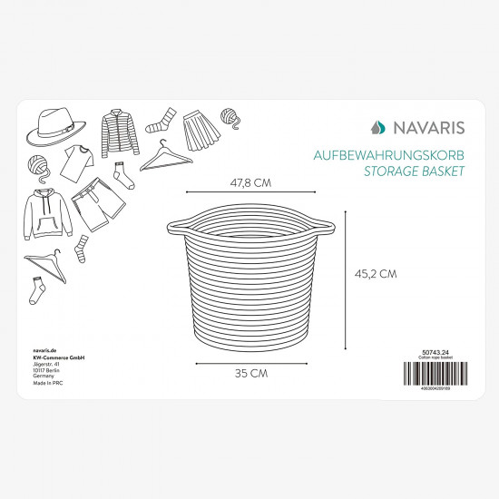 Navaris Cotton Rope Storage Basket Καλάθι Αποθήκευσης από Βαμβάκι - Brown - 50743.24