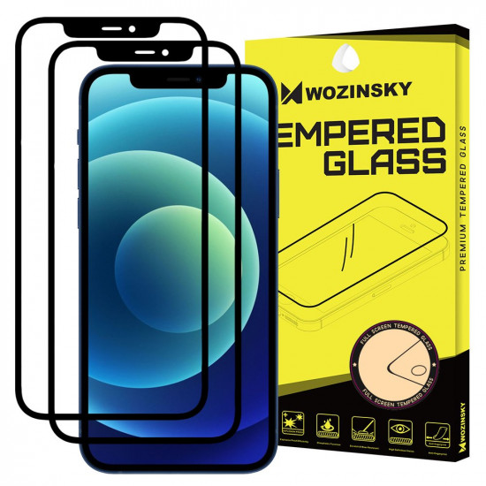 Wozinsky iPhone 12 / iPhone 12 Pro 9H Case Friendly Full Screen Full Glue Tempered Glass Αντιχαρακτικό Γυαλί Οθόνης - 2 Τεμάχια - Black