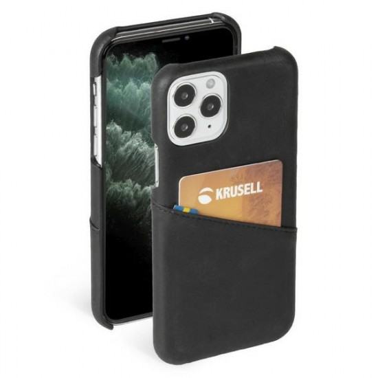 Krusell iPhone 12 Pro Max Sunne Card Cover Θήκη από Γνήσιο Δέρμα και Υποδοχή για Κάρτα - Black