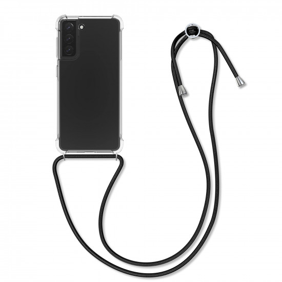 KW Samsung Galaxy S21 Θήκη Σιλικόνης TPU με Λουράκι - Διάφανη / Black - 54062.01