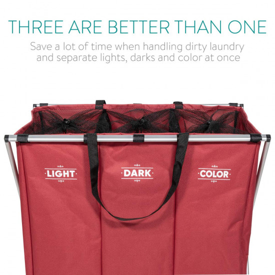 Navaris Laundry Basket 3 σε 1 Καλάθι Απλύτων - Design Light Dark Colourful - Bordeaux - 46622.13