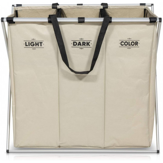 Navaris Laundry Basket 3 σε 1 Καλάθι Απλύτων - Design Light Dark Colourful - Creme - 46622.16