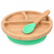 Navaris Αντιολισθητικό Παιδικό Πιάτο από Μπαμπού με Κουτάλι και Βάση Σιλικόνης - BPA FREE - Green - 51405.71
