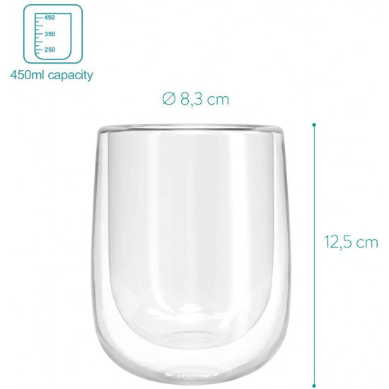 Navaris Double Walled Glass Mugs Set 4 Κούπες Διπλής Όψεως Από Γυαλί - 450ml - Διάφανο - 47547.01.3