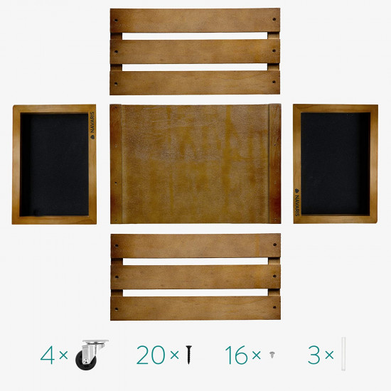 Navaris Ξύλινο Κουτί Αποθήκευσης με Πίνακα Κιμωλίας και Ροδάκια - Dark Brown - 53026.02.05