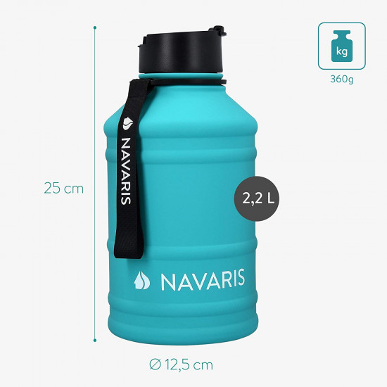 Navaris Μπουκάλι Νερού από Ανοξείδωτο Ατσάλι - BPA Free - 2.2 L - Turquoise - 51084.37