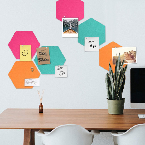 Navaris Hexagon Felt Memo Boards - Σετ με 6 Πλαίσια Ανακοινώσεων και Πινέζες - Turquoise - Orange - Pink - 46230.03