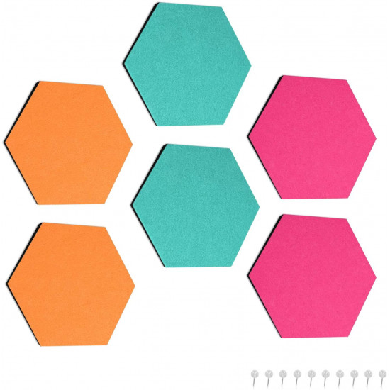 Navaris Hexagon Felt Memo Boards - Σετ με 6 Πλαίσια Ανακοινώσεων και Πινέζες - Turquoise - Orange - Pink - 46230.03