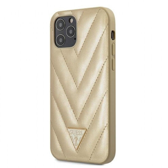 Guess iPhone 12 / iPhone 12 Pro - V-Quilted Collection Θήκη με Επένδυση Συνθετικού Δέρματος - Gold - GUHCP12MPUVQTMLBE