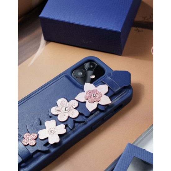 Kingxbar iPhone 12 / iPhone 12 Pro Refreshing Series Θήκη με Επένδυση Συνθετικού Δέρματος και Swarovski Crystals - Blue
