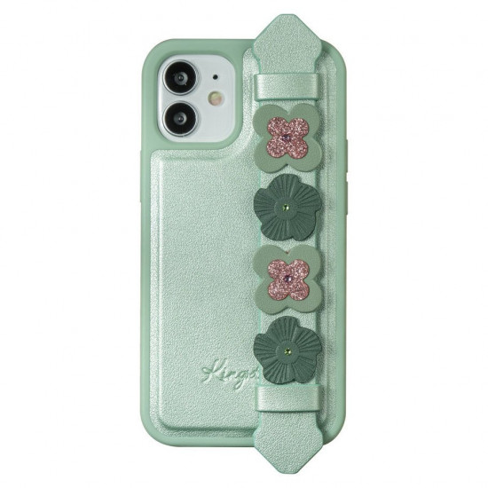 Kingxbar iPhone 12 Pro Max Refreshing Series Θήκη με Επένδυση Συνθετικού Δέρματος και Swarovski Crystals - Green