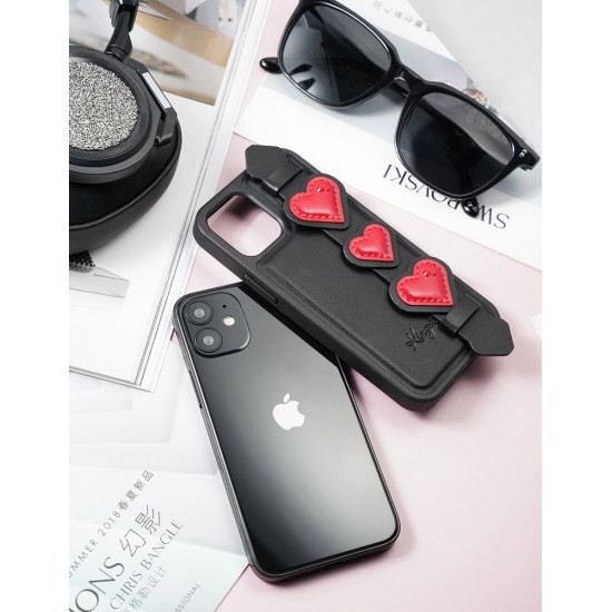 Kingxbar iPhone 12 Pro Max Refreshing Series Θήκη με Επένδυση Συνθετικού Δέρματος και Swarovski Crystals - Black