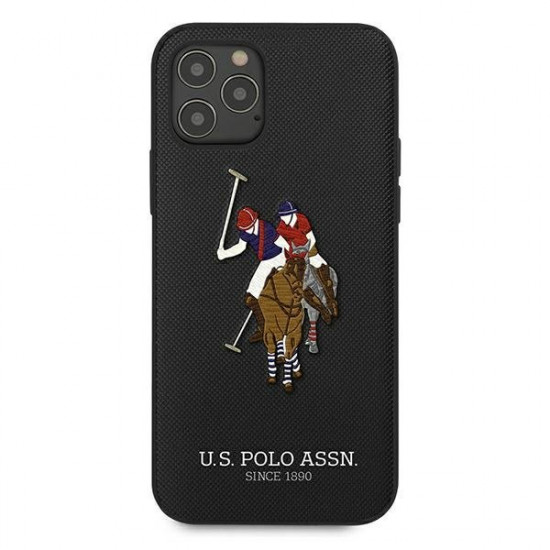US Polo iPhone 12 Pro Max Embroidery Collection Θήκη με Επένδυση Συνθετικού Δέρματος - Black - USHCP12LPUGFLBK