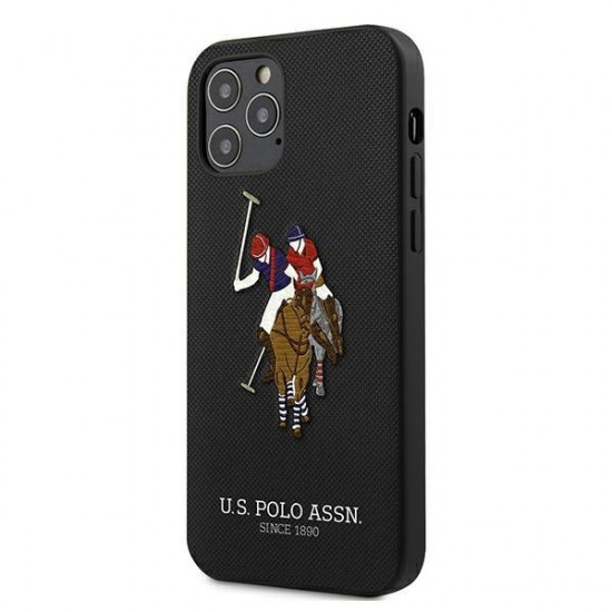 US Polo iPhone 12 / iPhone 12 Pro Embroidery Collection Θήκη με Επένδυση Συνθετικού Δέρματος - Black - USHCP12MPUGFLBK