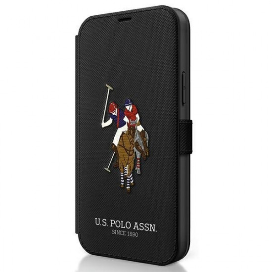 US Polo iPhone 12 / iPhone 12 Pro - Embroidery Collection Θήκη Βιβλίο Stand - Black - USFLBKP12MPUGFLBK