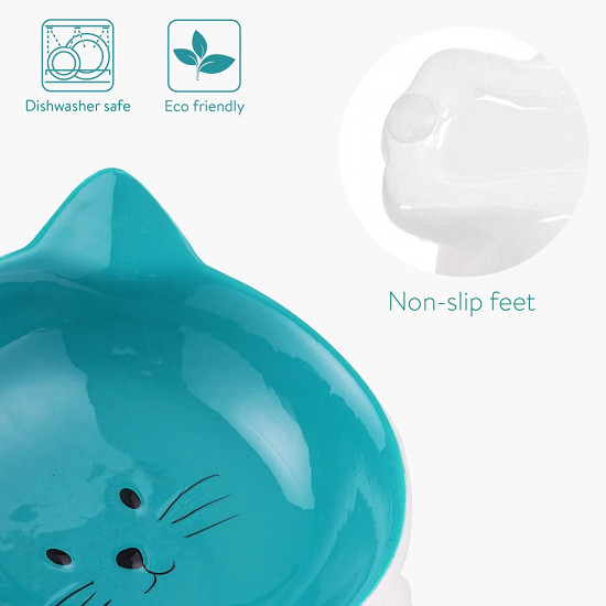 Navaris Cat Bowls with Ears Set of 2 - Σετ με 2 Μπολ Φαγητού και Νερού σε Σχήμα Γάτας - Blue / Light Blue - 50736.04