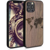 KW iPhone 12 Pro Max Θήκη από Φυσικό Ξύλο Design Travel Outline - Dark Brown - 52736.02