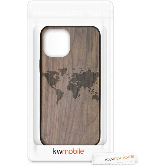 KW iPhone 12 Pro Max Θήκη από Φυσικό Ξύλο Design Travel Outline - Dark Brown - 52736.02