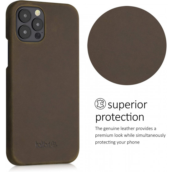 Kalibri iPhone 12 / 12 Pro Σκληρή Θήκη με Επένδυση Γνήσιου Δέρματος - Brown - 52750.05
