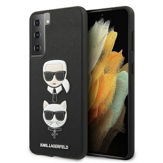 Karl Lagerfeld Samsung Galaxy S21 Plus Iconic Karl and Choupette Head Σκληρή Θήκη με Επένδυση Συνθετικού Δέρματος - Black - KLHCS21MSAKICKCBK