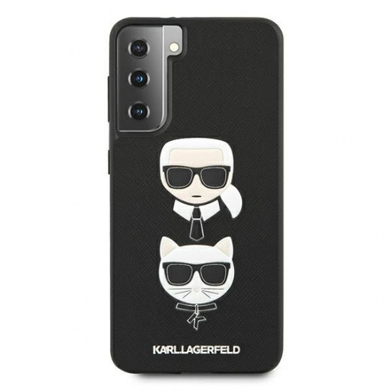 Karl Lagerfeld Samsung Galaxy S21 Plus Iconic Karl and Choupette Head Σκληρή Θήκη με Επένδυση Συνθετικού Δέρματος - Black - KLHCS21MSAKICKCBK