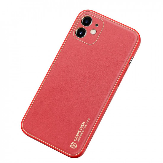 Dux Ducis iPhone 12 Yolo Elegant Series Θήκη με Επένδυση Συνθετικού Δέρματος - Red