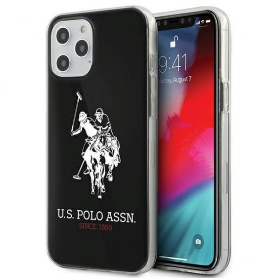 US Polo iPhone 12 Pro Max Shiny Big Logo Σκληρή Θήκη με Πλαίσιο Σιλικόνης - Black - USHCP12LTPUHRBK
