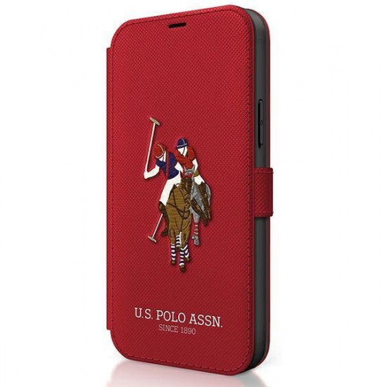 US Polo iPhone 12 Pro Max - Embroidery Collection Θήκη Βιβλίο Stand - Red - USFLBKP12LPUGFLRE
