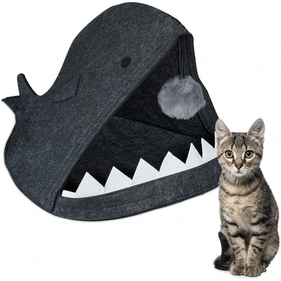 Relaxdays Σπιτάκι για Γάτες από Τσόχα σε Σχήμα Καρχαρία - 31 x 40,5 x 53 cm - Anthracite - 4052025917524