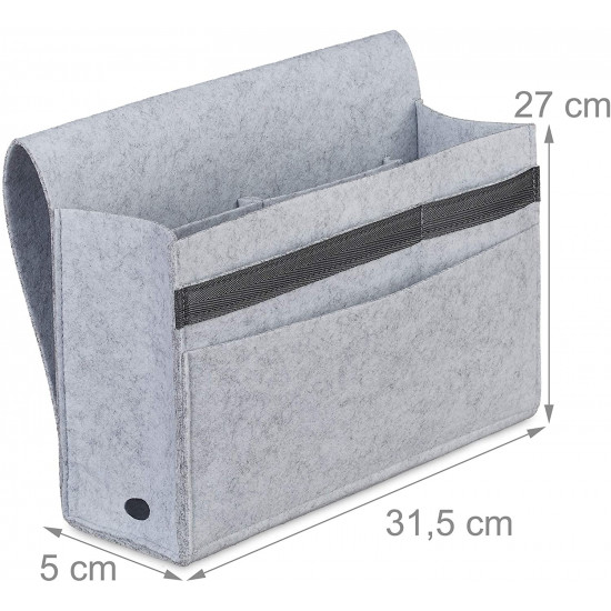 Relaxdays Bed Pocket Τσέπη Organiser Κρεβατιού με Πιάστρα Velcro - Light Grey - 4052025898328