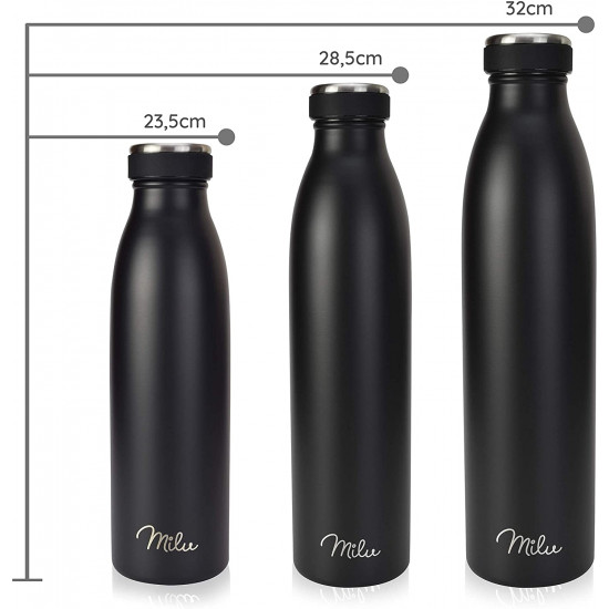 Milu T5 Stainless Steel Μπουκάλι Θερμός από Ανοξείδωτο Ατσάλι για Ζεστά και Κρύα Ροφήματα - 500ml - Black Matt - 6413