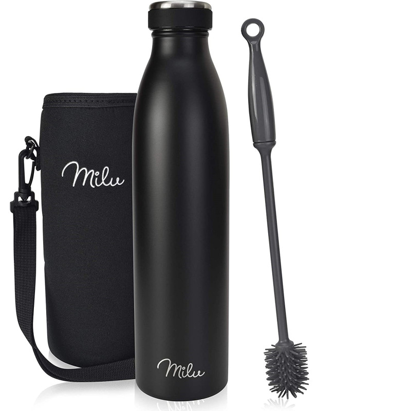 Milu T5 Stainless Steel Μπουκάλι Θερμός από Ανοξείδωτο Ατσάλι για Ζεστά και Κρύα Ροφήματα - 750ml - Black Matt - 6468