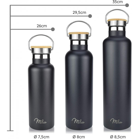 Milu T6 Μπουκάλι Θερμός από Ανοξείδωτο Ατσάλι 3 σε 1 - 500ml - Black Matt - 5001