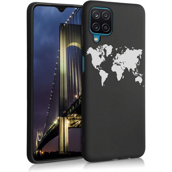 KW Samsung Galaxy A12 Θήκη Σιλικόνης Design Travel Outline - Black / White - 54050.02