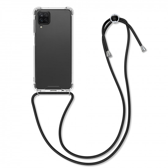 KW Samsung Galaxy A12 Θήκη Σιλικόνης TPU με Λουράκι - Διάφανη / Black - 54453.01