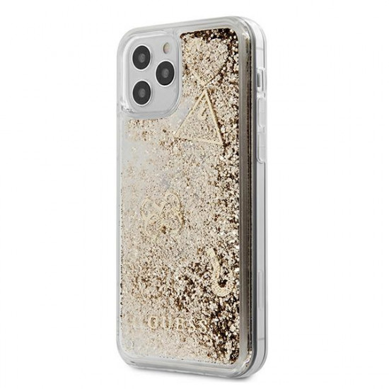 Guess iPhone 12 Pro Max - Glitter Charms Σκληρή Θήκη με Πλαίσιο Σιλικόνης - Gold - GUHCP12LGLHFLGO