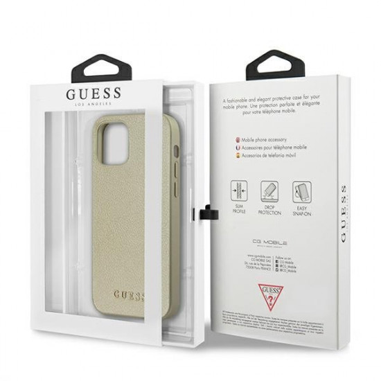 Guess iPhone 12 Pro Max - Iridescent Θήκη με Επένδυση Συνθετικού Δέρματος - Gold - GUHCP12LIGLGO