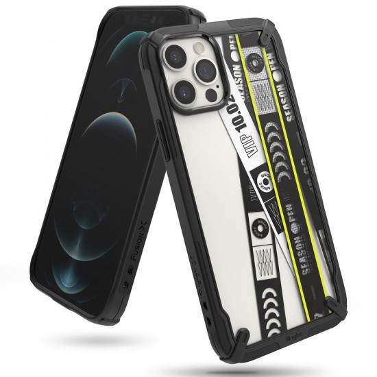 Ringke iPhone 12 Pro Max Fusion X Σκληρή Θήκη με Πλαίσιο Σιλικόνης - Design Ticket Band - Black - Διάφανη