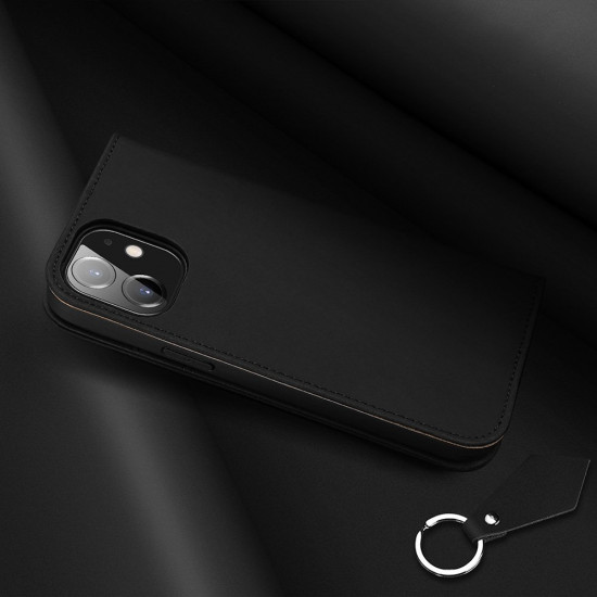 Dux Ducis iPhone 12 / iPhone 12 Pro Wish Θήκη Πορτοφόλι Stand από Γνήσιο Δέρμα - Black