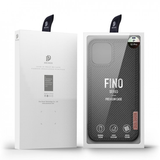 Dux Ducis iPhone 12 / iPhone 12 Pro Fino Series Σκληρή Θήκη με Πλαίσιο Σιλικόνης και Επένδυση από Ύφασμα - Black