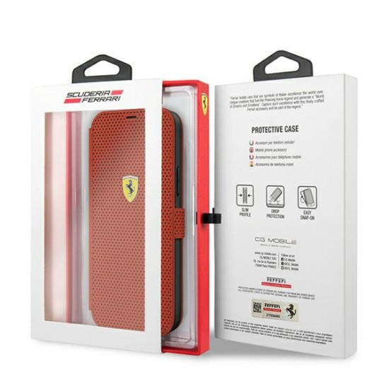 Ferrari iPhone 12 / iPhone 12 Pro On Track Perforated Θήκη Πορτοφόλι από Συνθετικό Δέρμα - Red - FESPEFLBKP12MRE